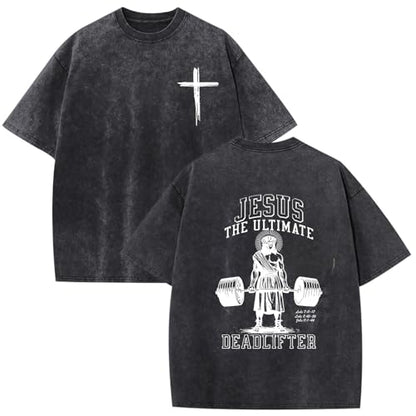 Mens Oversized Christian Shirts Jesus Faith Shirt Funny Gym Graphic Tees God Religious Bible Verse Acid Wash Tshirts - color: Black, size: XX-Large