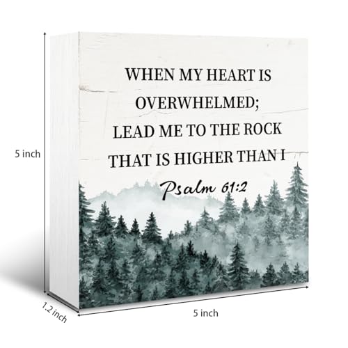 Christian Sign, Rustic Box Sign Decor Tabletop, Home Office Decoration, Bible Verse Decoration, Scripture Table Decor, Spiritual Gifts, Psalm 61:2 - When My Heart is Overwhelmed - color: Christian 03