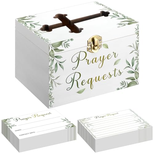 Croblissful Prayer Request Box with 100 Pcs Prayer Cards, Wooden, Leaves - style: Leaves
