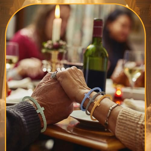 Soaoo 24/60 Pcs Jesus Bracelets Cross Silicone Bracelet Braided Stackable Rubber Wristband Silicone Jewelry Gift for Women Men - color: Neutral Color, size: Cross