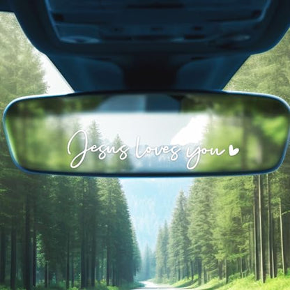 3X Jesus Loves You Christian Mirror Stickers Decals for Car Rearview(White) - color: White Jesus Loves You