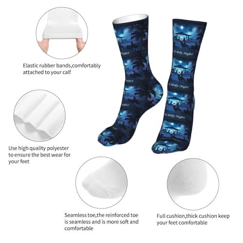 Christian Christmas Nativity Scene O Holy Night Sock Womens Short Stockings Casual Sport Crew Socks for Women Men - color: Blue