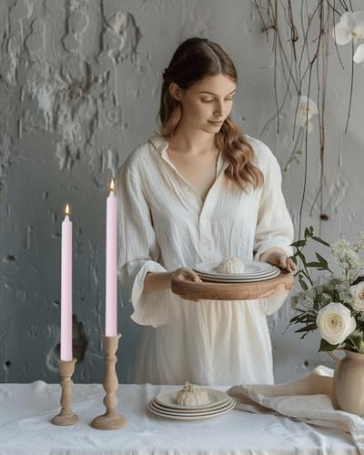Pink Taper Candles 10.5 inch Pastel Candle Sticks Unscented Driples Tapered Candle Ideal as Dinner Candles Smokeless Long Burning,Set of 12 - color: Ribbed10.5''-Light pink