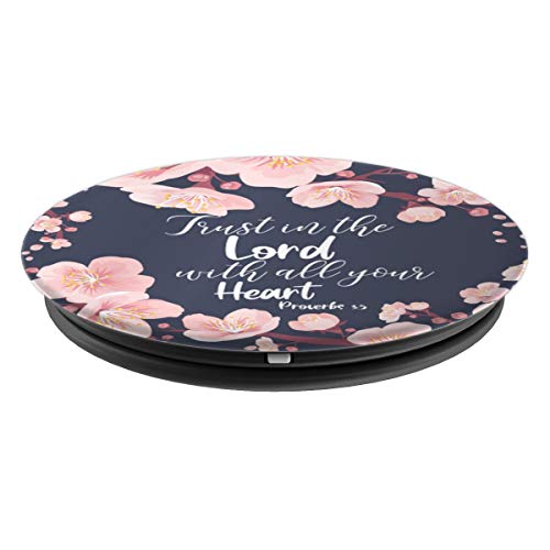 Christian Bible Verse Proverbs 3:5 Navy Blue Floral PopSockets Adhesive PopGrip - style: Adhesive PopGrip