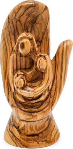 Zuluf Olive Wood Hand of God Holding Holy Family Statue 5.7 Inch, Hand-Carved Bethlehem Divine Providence Sculpture with Mary Joseph and Baby Jesus, Catholic Christian Wedding Housewarming Gift - color: 5.7" Hand of God Family