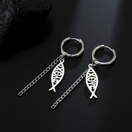 Ichthus Fish Dangle Earrings Ichthus Cross Earrings Christian Jesus Fish Earrings Religious Jewelry Christian Symbols Accessories Gift for Women - color: Jesus Fish silver