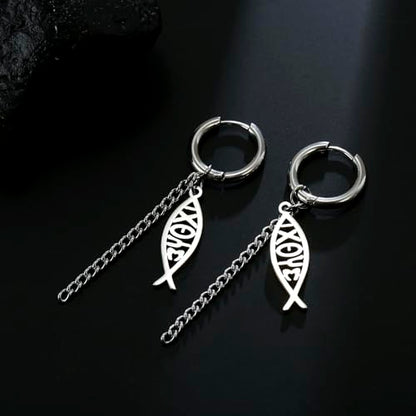 Ichthus Fish Dangle Earrings Ichthus Cross Earrings Christian Jesus Fish Earrings Religious Jewelry Christian Symbols Accessories Gift for Women - color: Jesus Fish silver