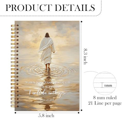 Jesus Christian Notebook, Jesus Walking on Water Journal for Women Men, When You Pass Through the Waters Religious Scripture Spiral Notebook, Prayer Journal for Women Men, 5.5x8.3 - color: bt9