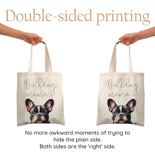 Dog Mom Canvas Tote Bag for Women, Reusable Cotton Shoulder Bag, Dog Lover Gift, Mother’s Day Pet Mom Shopping Tote - color: Bulldog