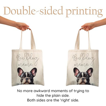 Dog Mom Canvas Tote Bag for Women, Reusable Cotton Shoulder Bag, Dog Lover Gift, Mother’s Day Pet Mom Shopping Tote - color: Bulldog