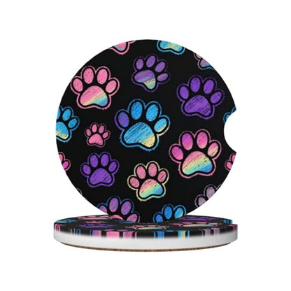 Dog Paw 2 Pack Car Cup Holder Coasters Ceramic Drink Coasters - color: Blue