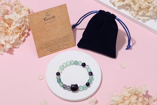 XIANNVXI Crystal Bracelet for Women Men 8 mm Natural Stone Beaded Bracelets Cat Bracelets Cross Bracelets Heart Bracelelt Jewelry for Women Birthday Gifts Stretch Bracelet - color: Multi-Fluorite