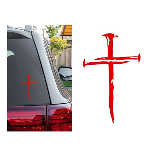 DXNQ Car Cross of Nails Sticker, Bumper Christian Sign Cross with Nails Decal, Removable Waterproof Sticker for Car Truck Window Motorcycle Helmet Laptop, Car Accessories (Red) - color: Red