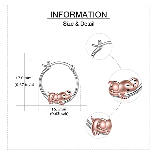 Fox/Pig/Mushroom/Cat Earrings Sterling Silver Cute Hoop Earrings Animal Jewelry Gifts for Women Daughter - style: elephant