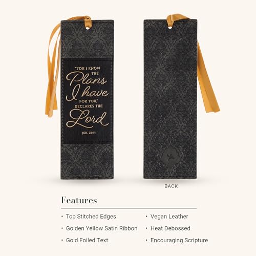 Christian Art Gifts Premium Faux Leather Bookmark: I Know the Plans - color: Blac & Charcoal Floral/Know the Plans
