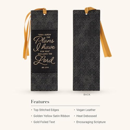 Christian Art Gifts Premium Faux Leather Bookmark: I Know the Plans - color: Blac & Charcoal Floral/Know the Plans