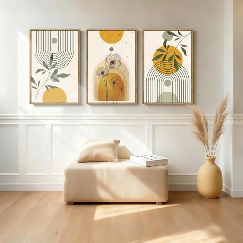 ANHUIB Boho Minimalist Canvas Wall Art 24x36 Inch Dandelion Plant Wall Decor Modern Geometric Artwork Abstract Line Botanical Painting Set of 3 for Living Room Bedroom Dining Room - color: Boho Botanical, size: 36"L x 24"W