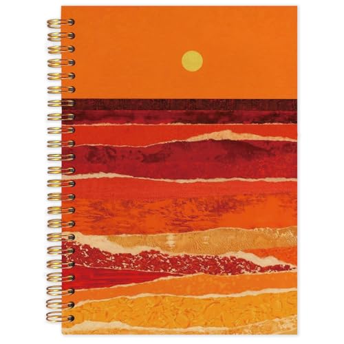 Boho Abstract Gold Beach Spiral Journal Notebook 5.5x8.3in, Abstract Sunset Ocean Beach Landscapes Notebooks for Note Taking, Gifts for Beach Lovers Hardcover Notebook Journal - color: Gold Beach