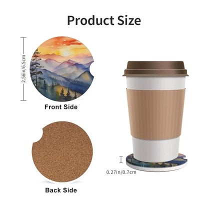 Mountains Blue Ridge Car Cup Holder Coasters 2 Pack 2.63" for Women - color: Yellow