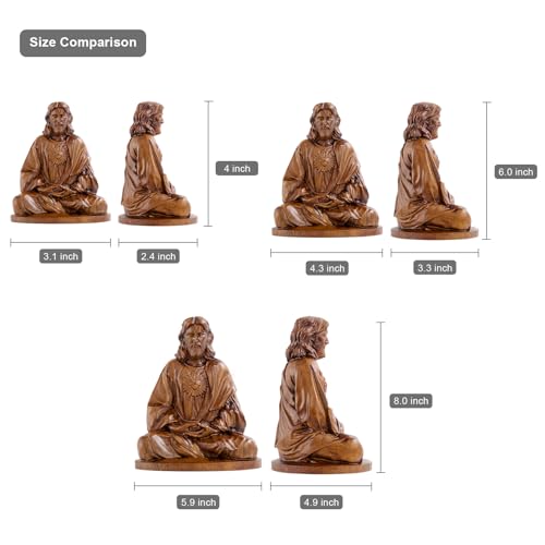Jesus Figurine，Wooden Statue of Jesus Meditating - color: Jesus-b, size: 4 Inch