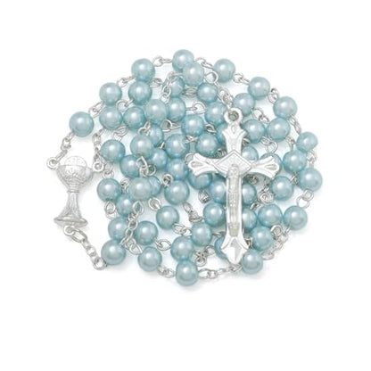 KOMI 6 MM Pearl Rosary Beads With Crucifix, Catholic Necklace for Women With Velvet Bag or Rosary Box - style: Rosary-6