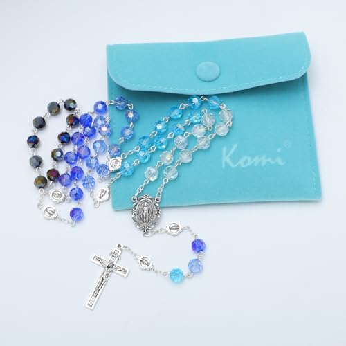 KOMI Crystal Rosary Beads with Jesus Crucifix, Catholic Necklace for Women First Communion Rosarios Wedding Rosary with Velvet Bag - style: 8MM-A