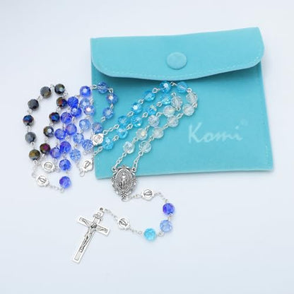 KOMI Crystal Rosary Beads with Jesus Crucifix, Catholic Necklace for Women First Communion Rosarios Wedding Rosary with Velvet Bag - style: 8MM-A