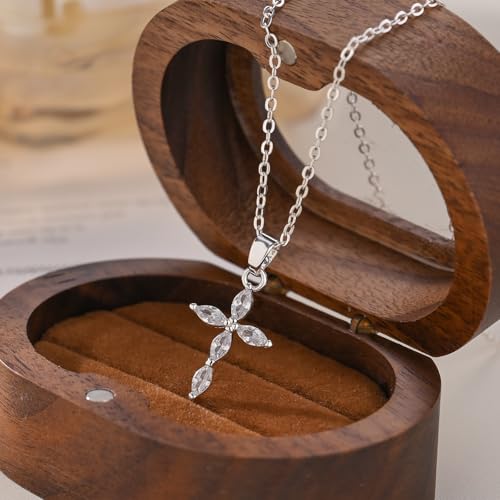 Cross Necklace for Women, Dainty 14K Gold Plated CZ Pendant - color: Silver-marquise cz cross