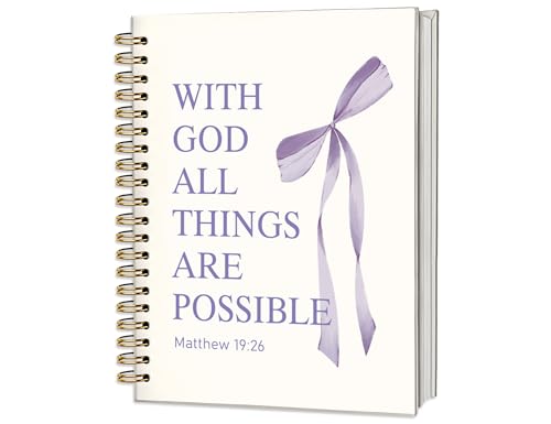 PurpleBible Journal for Women, A5 Spiral Christian Notebook & Study Supplies, Cute Hardcover Coquette Bow Diary with Scripture Matthew 19:26 for Church Notes, Prayer & Teen Girls.5.5 x 8.3 Inch - color: (Purple) Matthew 19:26