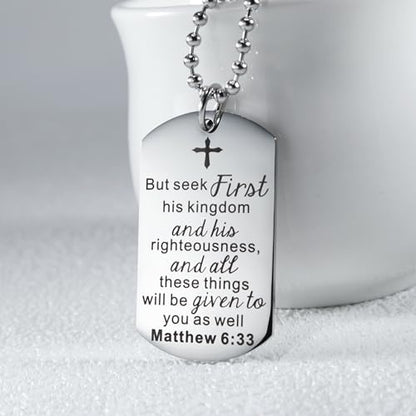 Christian Scripture Religious Dog Tag Necklace,Catholic Bible Verse Baptism Confirmation Sacrament Gifts - style: Matthew 6:33