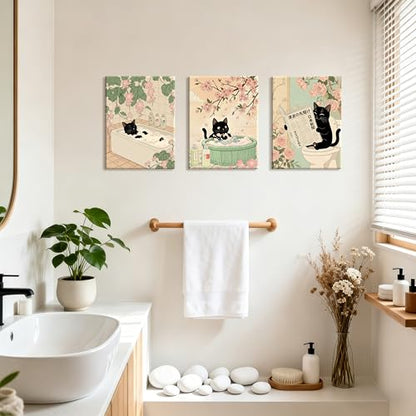 WENGTIAO 3Pcs Japanese Funny Black Cat Bathroom Wall Art Prints 12"x16" - color: Black Cat Bathroom, size: 12"x16"x3Pcs