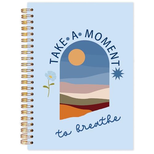FDHSPAAM Blue Mental Health Spiral Journal Notebook 5.5x8.3in, Take A Moment to Breathe Inspirational Notebooks for Note Taking, Therapy Office Must Haves, Hardcover Notebook Journal - color: Boho-Blue