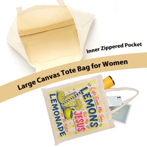 Faith Canvas Tote Bag, Christian Gifts for Women Mama Sister Inspirational Bible Verse Birthday Christmas - color: Lemons 912
