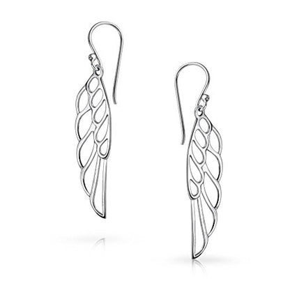 Spiritual Angel Wing Feather Earrings Rose Gold Plated .925 Sterling Silver - color: Silver