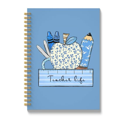 JMICTUB Chinoiserie Blue Teacher Life Spiral Notebook 5.5x8.3, Teacher Appreciation Gifts for Women Hardcover Lined Journal - color: Spiral notebook-05