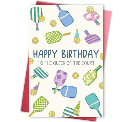 Pickleball Birthday Card for Woman, Birthday gift for Pickleball Lovers, Happy Birthday Queen of the Court - color: Pickleball