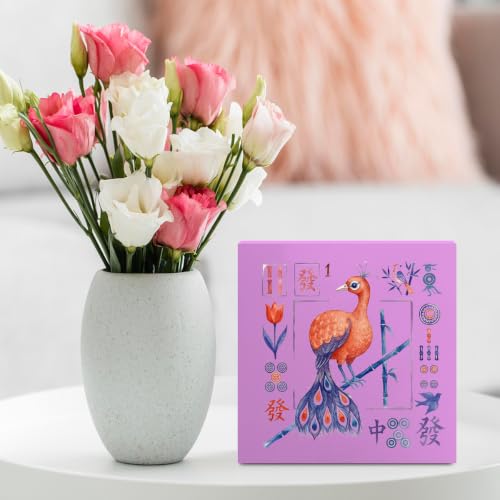 Mahjong Bird Bam Desk Sign Wooden Box Sign Table Decoration Pink - color: pink 1481