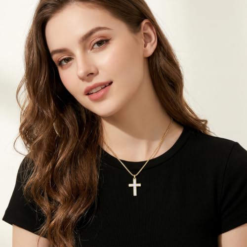 14K Gold Plated Cross Pendant Necklace Christian Jewelry Religious Gift - color: A03-Cross Gold Opal