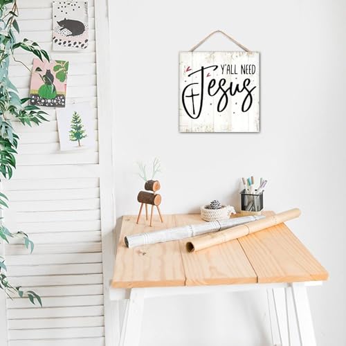 Novelty Hanging Sign 0 Y'all Need Jesus Wood Sign with Jute Rope Bible Verse Saying Rustic Wood Signs Plaque Artwork for Family/Friend/Women/Mother Gift - color: crimson-style-6