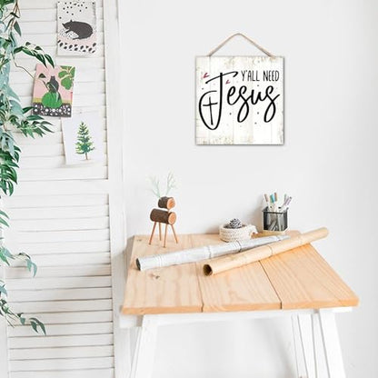 Novelty Hanging Sign 0 Y'all Need Jesus Wood Sign with Jute Rope Bible Verse Saying Rustic Wood Signs Plaque Artwork for Family/Friend/Women/Mother Gift - color: crimson-style-6