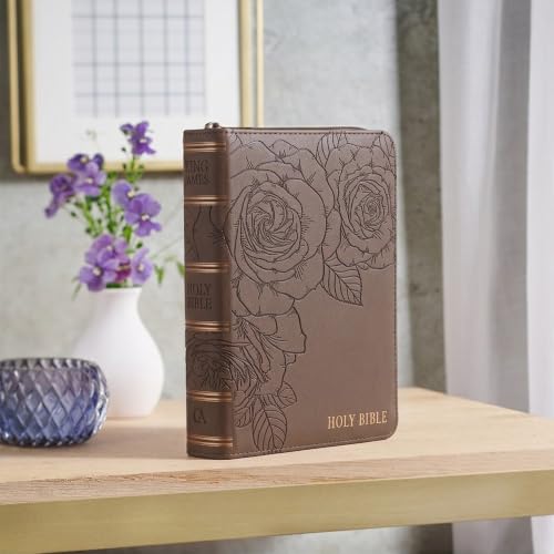 KJV Holy Bible, Compact Large Print Vegan Leather Red Letter Edition - Ribbon Marker, King James Version, Floral Dusty Taupe, Zipper Closure (KJV Compact LP Editions)