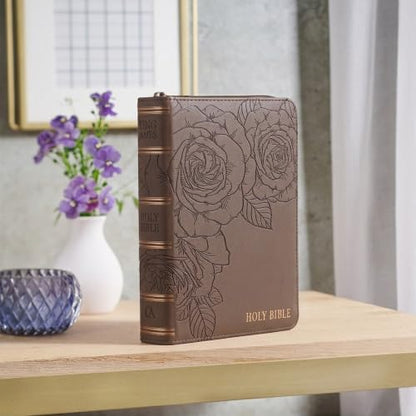 KJV Holy Bible, Compact Large Print Vegan Leather Red Letter Edition - Ribbon Marker, King James Version, Floral Dusty Taupe, Zipper Closure (KJV Compact LP Editions)