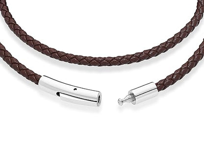 Miabella Genuine Italian Double Wrap Braided Leather Bracelet for Men Women, Stainless Steel Clasp, Made in Italy - color: Brown, size: Medium - 8" Length