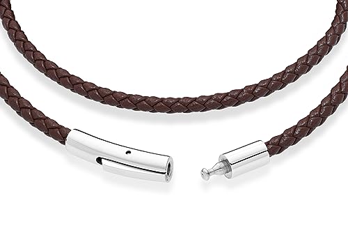Miabella Genuine Italian Double Wrap Braided Leather Bracelet for Men Women, Stainless Steel Clasp, Made in Italy - color: Brown, size: Large - 9" Length