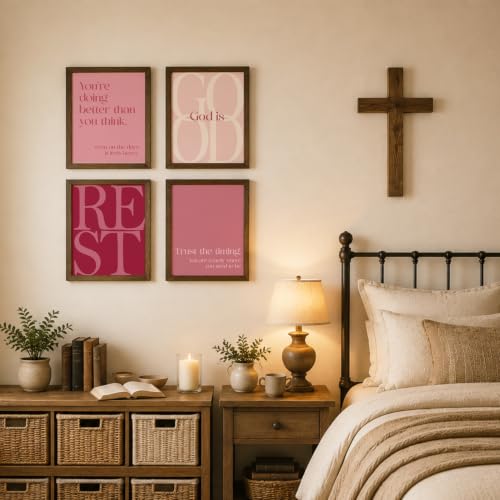 WEFKODO Pink Christian Bible Wall Art God Decor Pray Posters 8x10 Unframed - color: God Good Pink