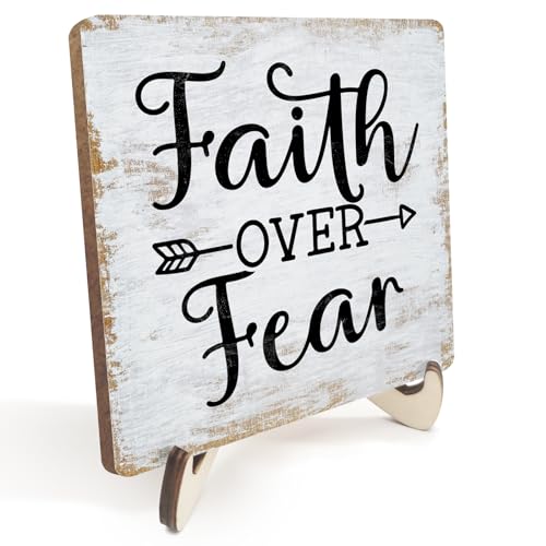 Motivational Sign Rustic Desk Decor Decorative Christian Gifts Religious Bible Verse Faith Decoration for Home Living Room Office Table Shelf Tiered Tray Plaque with Wood Stand - color: multicolour0341