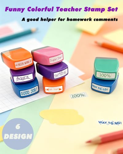 WAFJAMF 8 Pack Teacher Stamps for Grading Self-Inking School Stamp Set