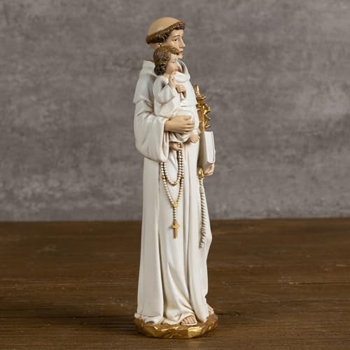 BC Catholic St. Anthony Statue, 6" H Blessed Saint Figure - color: Gold&white St. Anthony