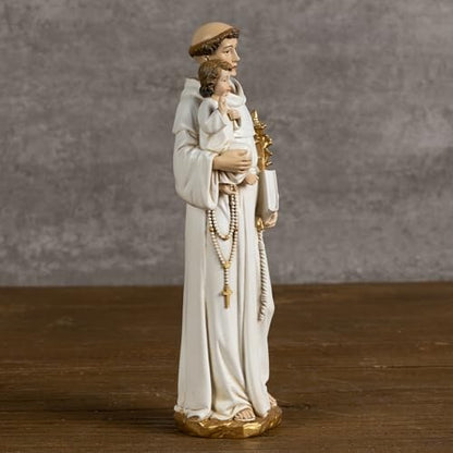 BC Catholic St. Anthony Statue, 6" H Blessed Saint Figure - color: Gold&white St. Anthony