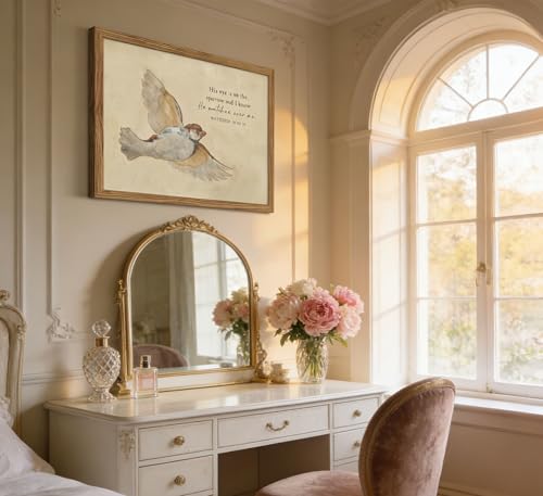 Wood Framed Matthew 10:30-31 Wall Art - His Eye Is on the Sparrow Scripture Print, Christian Watercolor Bird Wall Decor, Spiritual Gift for Believers, 24L x 16W - color: Matthew 10:30-31, size: 24"L x 16"W